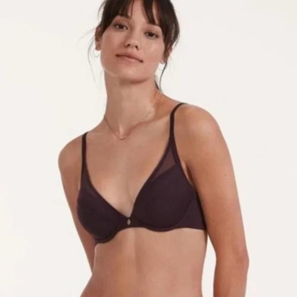 ThirdLove Geo Lace Plunge Memory Foam Mesh Underwire T-Shirt Bra Plum Purple 34G - Picture 1 of 11